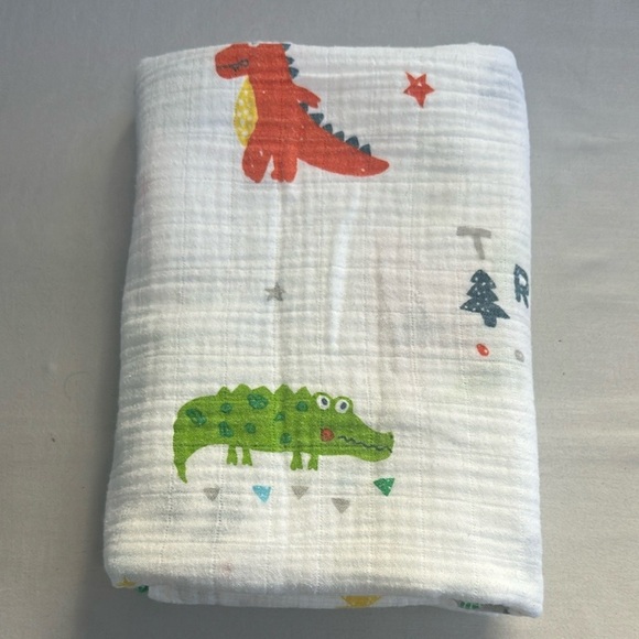 White Baby Swaddle with Dinosaur Print - Picture 1 of 2